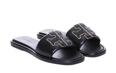 Tory Burch Double T Sporty Slider Sandals In Black