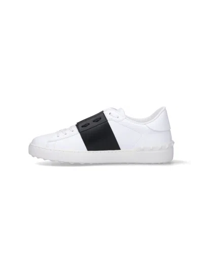Valentino Garavani Open Leather Sneakers With Contrast Band And Stud Details Shoes In White