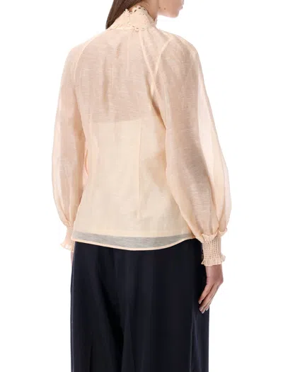 Zimmermann Rebellion Peach Silk-linen Blouse In Multi