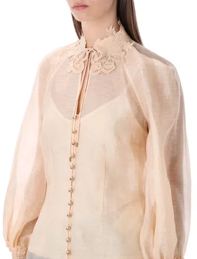 Zimmermann Rebellion Peach Silk-linen Blouse In Multi