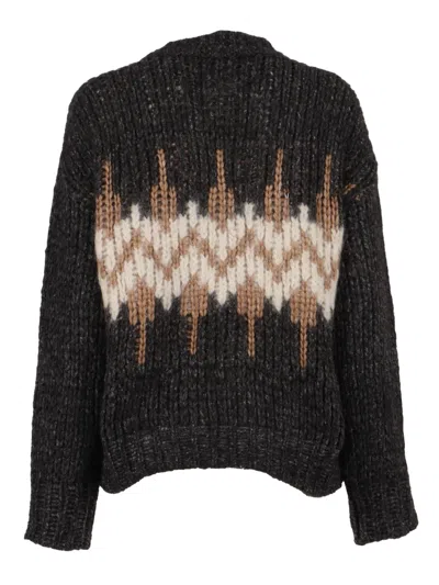 Peserico Cropped Knitted Sweater With Zigzag Pattern In Gray