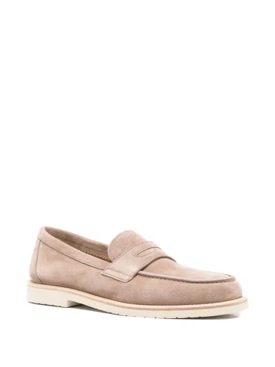 Brunello Cucinelli Suede Penny Loafers In Brown