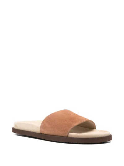 Brunello Cucinelli Black Lamb Ovis Aries Aries Flat Sandals In Brown