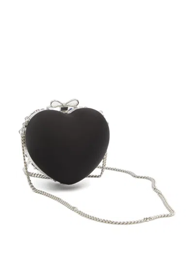 Self-portrait Multicolor Heart Shaped Clutch With Pearl Embellishments And Bow Detail In Tech Fabric Woman In Multi