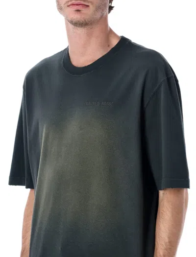 Golden Goose Washed Black Embroidered Logo T-shirt In Green