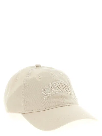 Ganni Womens Egret Washed Logo-embroidered Cotton-canvas Cap In Neutral