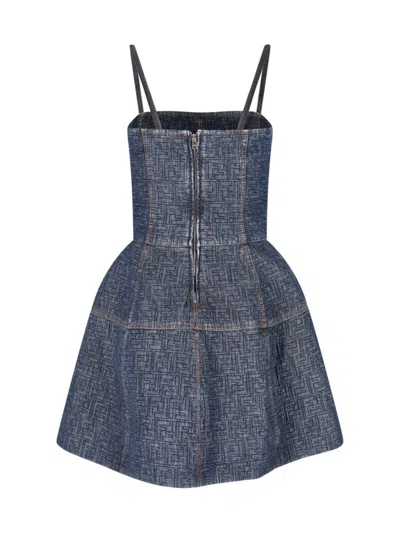 Fendi Ff Denim Dress Fitted Bodice Straps In Blue