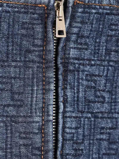 Fendi Ff Denim Dress Fitted Bodice Straps In Blue