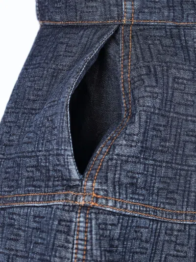 Fendi Ff Denim Dress Fitted Bodice Straps In Blue