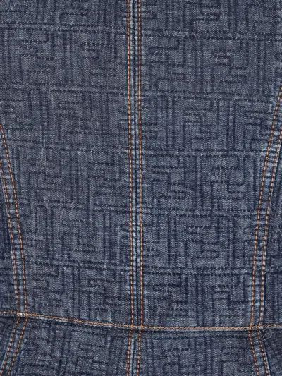 Fendi Ff Denim Dress Fitted Bodice Straps In Blue