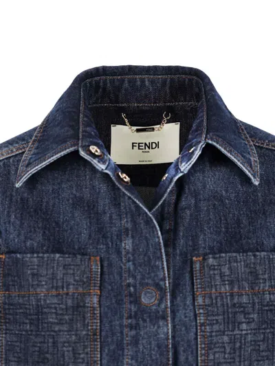 Fendi Ff Denim Jacket In Blue