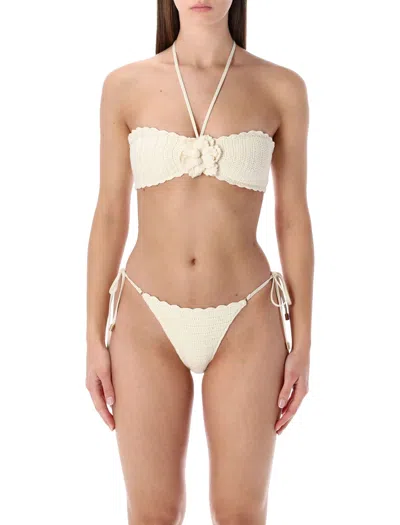 Zimmermann Awaken Crochet Flower Bikini In White