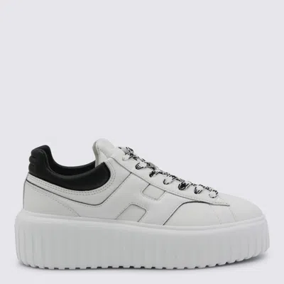 Hogan White And Black Leather Sneakers In White