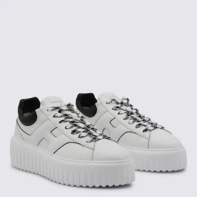Hogan White And Black Leather Sneakers In White