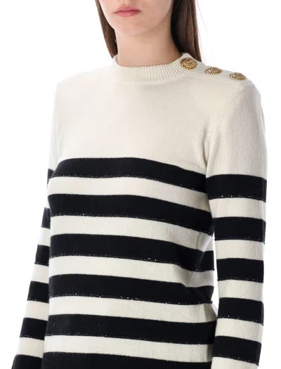 Balmain Striped Knit Cardigan Long Sleeves Buttons In Black