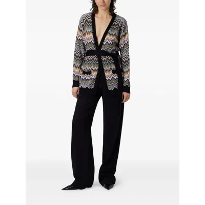 Missoni Relaxed Fit Cardigan With Belt And Chevron Pattern In Multi