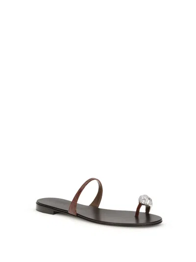 Giuseppe Zanotti Brown Calf Leather Bos Taurus Flat Sandals In Multi