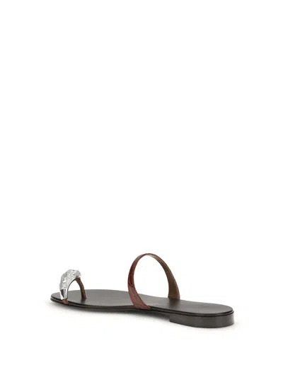 Giuseppe Zanotti Brown Calf Leather Bos Taurus Flat Sandals In Multi