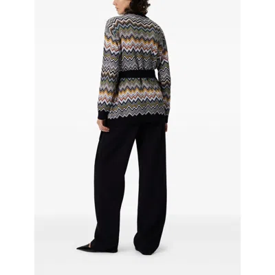 Missoni Relaxed Fit Cardigan With Belt And Chevron Pattern In Multi