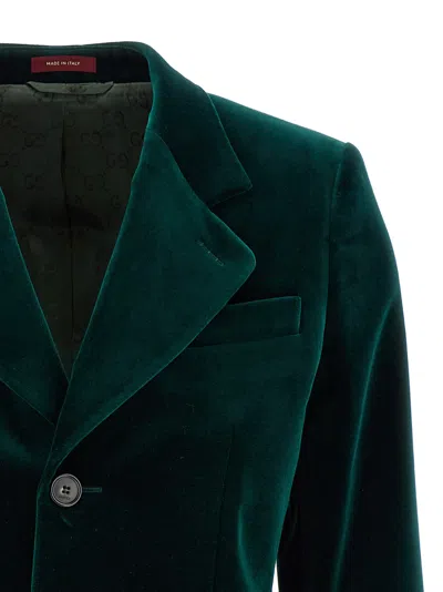Gucci Velvet Blazer With Regular Fit And Pockets In Green