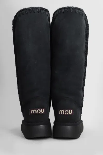 Mou Eskimo Bounce 40 Low Heels Boots In Black Suede In Black