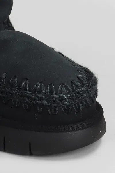 Mou Eskimo Bounce 40 Low Heels Boots In Black Suede In Black