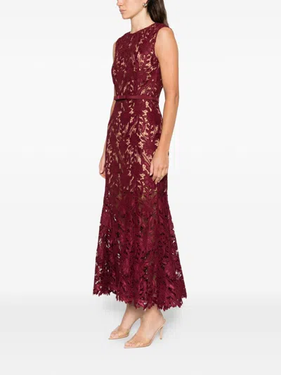 Self-portrait Floral Lace Midi Dress In Burgundy