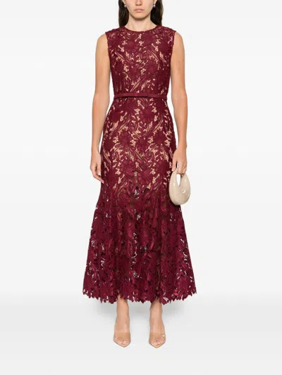 Self-portrait Floral Lace Midi Dress In Burgundy