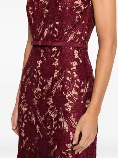 Self-portrait Floral Lace Midi Dress In Burgundy