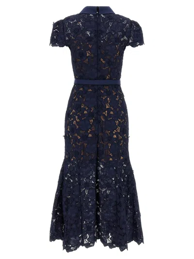 Self-portrait Womens Navy Guipure-lace Cap-sleeves Midi Dress In Blue