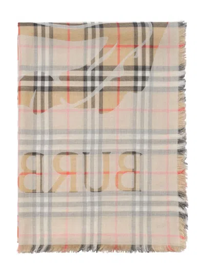 Burberry Women Wool And Silk Blend Scarf In Gray