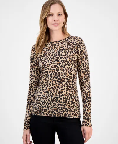 Charter Club Women's Long-sleeve Classic Spots Crewneck Cashmere Sweater, Macy's Exclusive In Animal Print