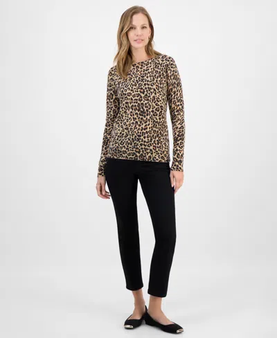 Charter Club Women's Long-sleeve Classic Spots Crewneck Cashmere Sweater, Macy's Exclusive In Animal Print