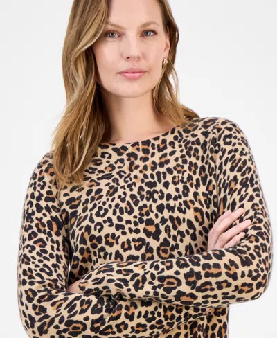 Charter Club Women's Long-sleeve Classic Spots Crewneck Cashmere Sweater, Macy's Exclusive In Animal Print