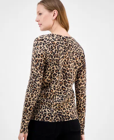 Charter Club Women's Long-sleeve Classic Spots Crewneck Cashmere Sweater, Macy's Exclusive In Animal Print