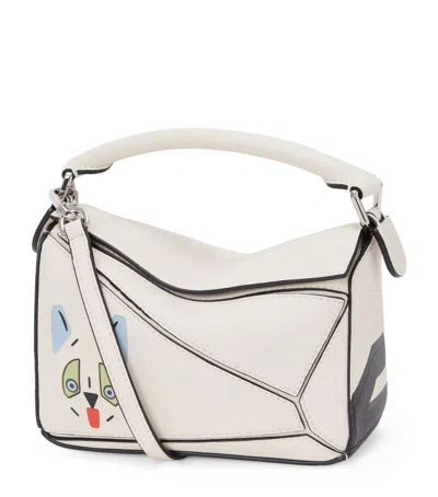 Loewe X Louis Wain Mini Leather Puzzle Top-handle Bag In White