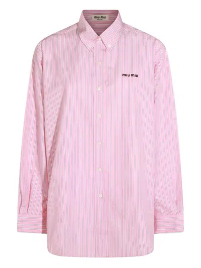 Miu Miu Striped Shirt In Pink