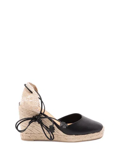 Castaã±er Closed Toe Leather Wedge Espadrilles In Black