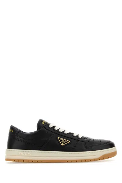Prada Nappa Leather Downtown Low Top Sneakers In Black