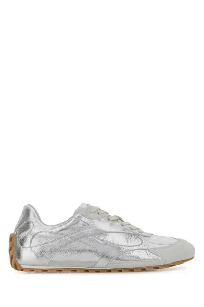 Bottega Veneta Silver Leather Orbit Flash Sneakers In Silver