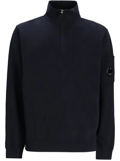 C.p. Company Blue High Neck Logo Sweatshirt In Blue