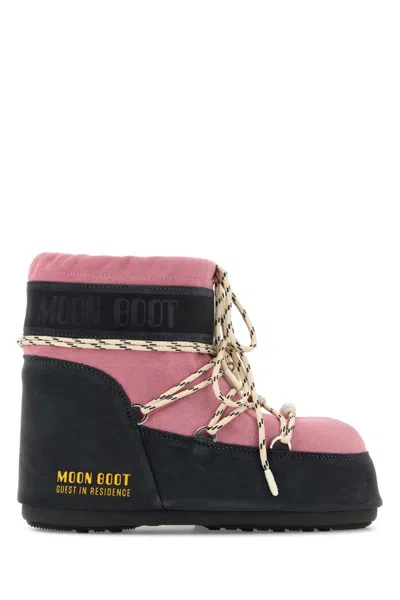 Moon Boot Two-tone Suede S X Guest In Residence Icon Low Ankle Boots In Pink
