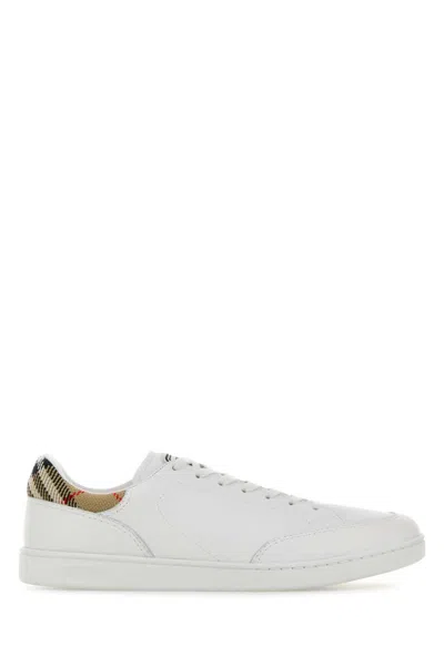 Burberry White Calf Leather Bos Taurus Low Top Sneakers