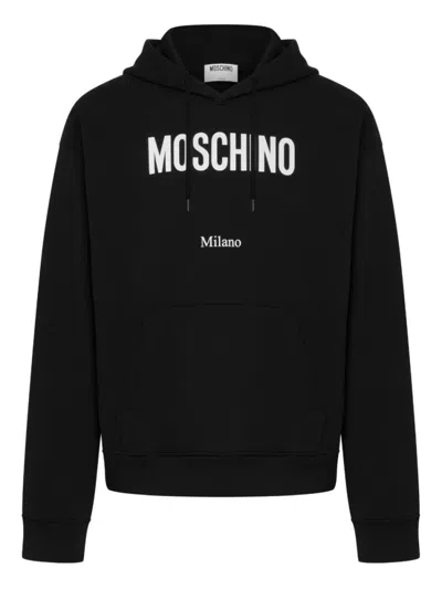 Moschino Cotton Hoodie With Drawstrings And Kangaroo Pocket In Black