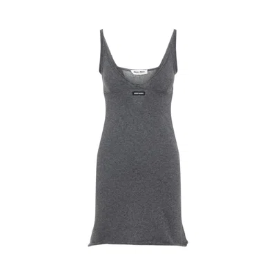 Miu Miu Grey Wool Mini Dress In Gray