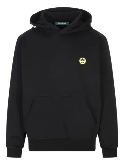 Barrow's Black Printed Cotton Hoodie In Black