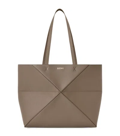 Loewe Medium Puzzle Fold Horizontal Tote Bag In Grained Calfskin In Brown