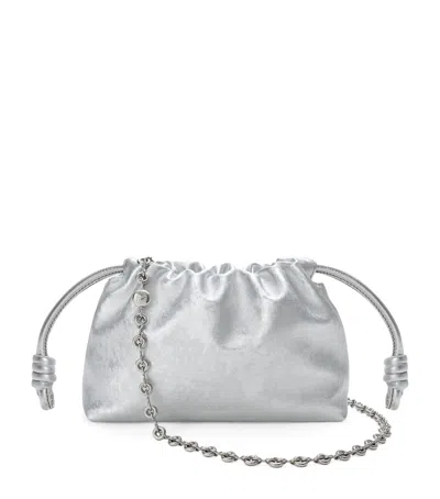 Loewe Mini Leather Flamenco Clutch Bag In Silver