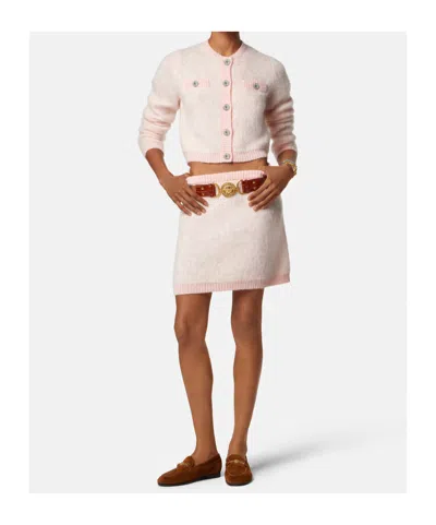 Versace Pattern-jacquard Knitted Cardigan In Pink