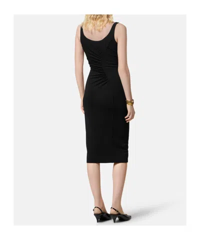 Versace Neutrals Ruched Scoop Neck Viscose Midi Dress In Black